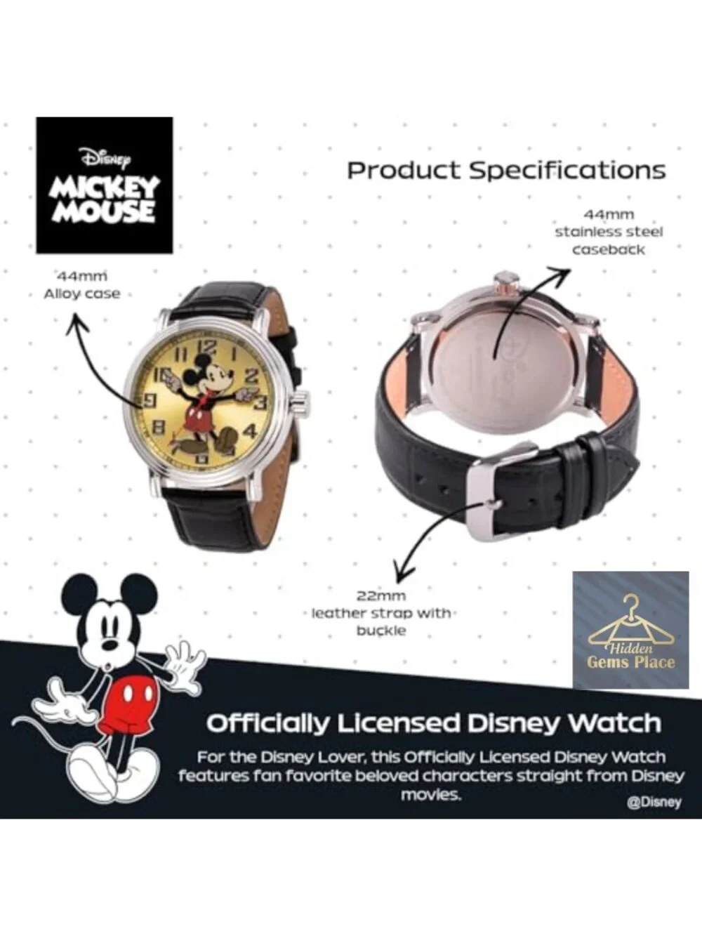 Mickey Mouse Vintage Inspired Men's Watch with Articulating Hands